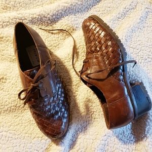 Cute woven brown leather loafers